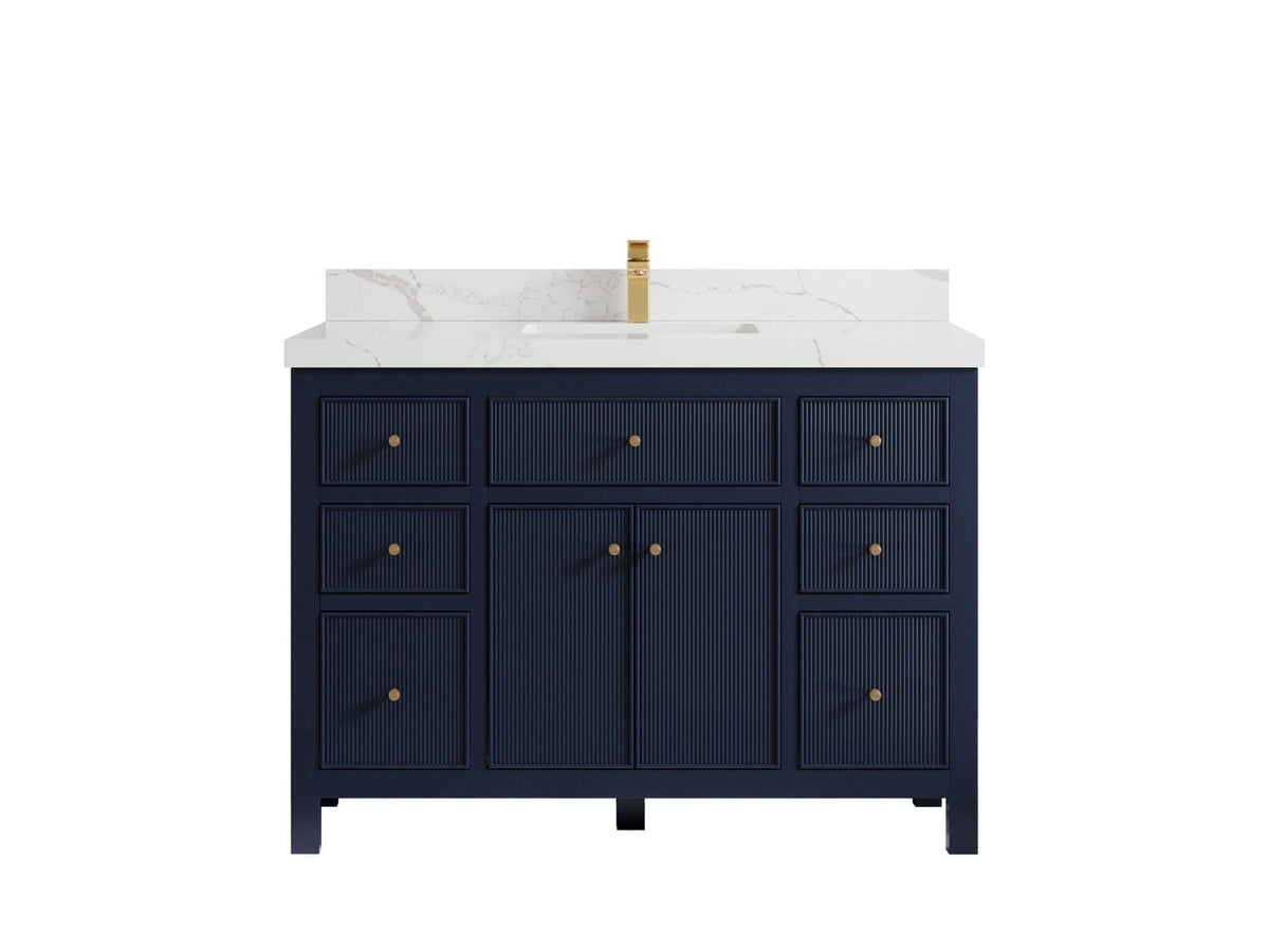 Sonoma 48 in. W x 22 in. D Single Sink Bathroom Vanity in Hale Navy Blue with 2 in. Calacatta Laza Quartz Countertop