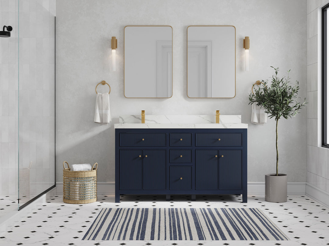 Sonoma 60 in W x 22 in D Free Standing Reeded Double Sink Bathroom Vanity