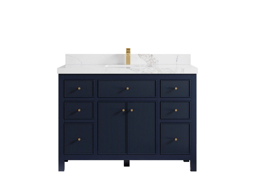 Sonoma 48 in. W x 22 in. D Single Sink Bathroom Vanity in Hale Navy Blue with 2 in. Calacatta Nuvo Quartz Countertop