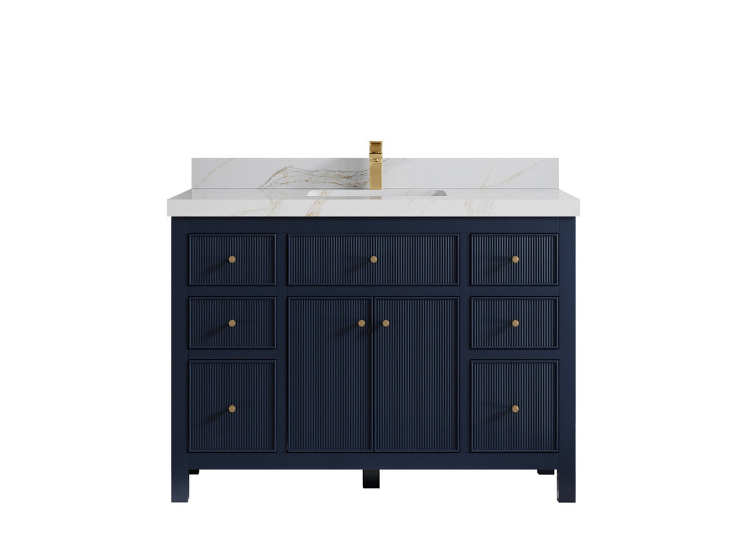 Sonoma 48 in. W x 22 in. D Single Sink Bathroom Vanity in Hale Navy Blue with 2 in. Calacatta Sienna Quartz Countertop