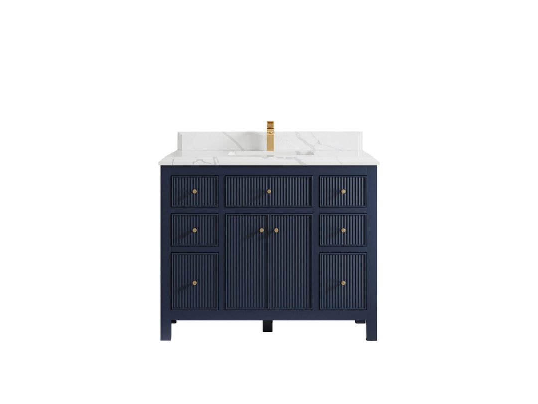Sonoma 42 in. W x 22 in. D Single Sink Bathroom Vanity in Hale Navy Blue with Double Cove Edge 1.5 in Calacatta Laza Quartz Countertop
