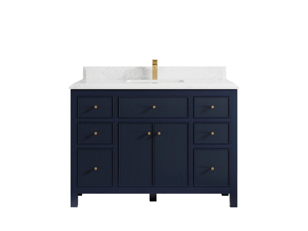 Sonoma 48 in. W x 22 in. D Single Sink Bathroom Vanity in Hale Navy Blue with Double Cove Edge 1.5 in Empira White Quartz Countertop