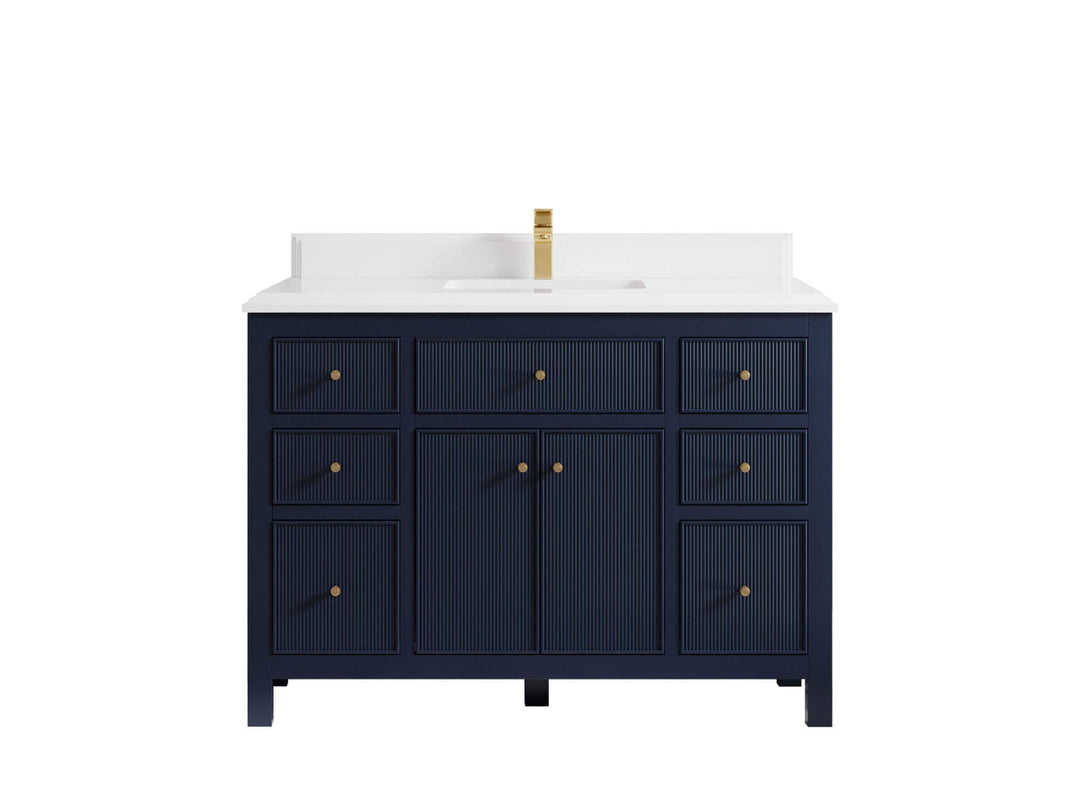 Sonoma 48 in. W x 22 in. D Single Sink Bathroom Vanity in Hale Navy Blue with Double Cove Edge 1.5 in White Quartz Countertop