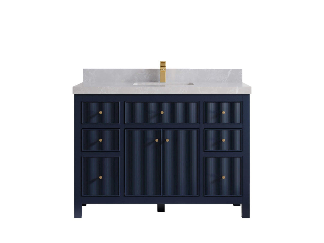 Sonoma 48 in. W x 22 in. D Single Sink Bathroom Vanity in Hale Navy Blue with 2 in. Pearl Light Gray Quartz Countertop