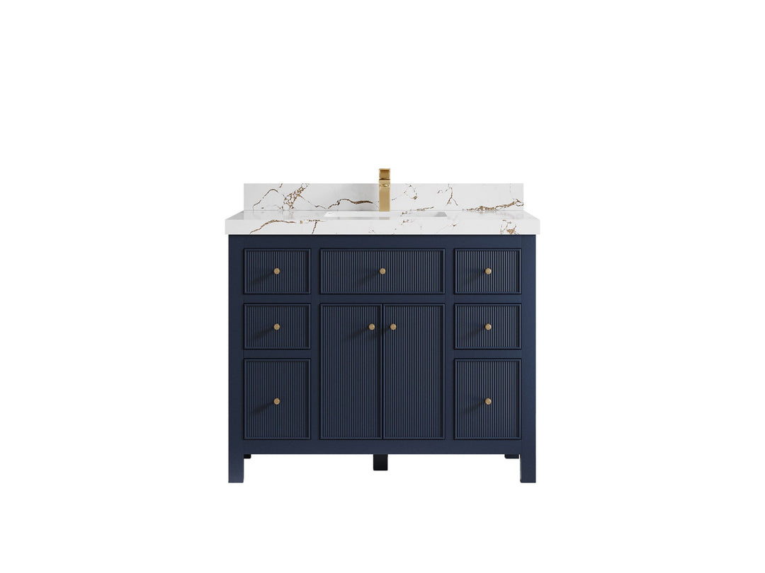 Sonoma 42 in. W x 22 in. D Single Sink Bathroom Vanity in Hale Navy Blue with 2 in. Viola Brown Quartz Countertop