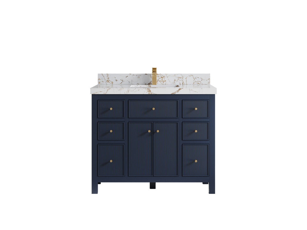 Sonoma 42 in. W x 22 in. D Single Sink Bathroom Vanity in Hale Navy Blue with 2 in. Viola Gold Quartz Countertop