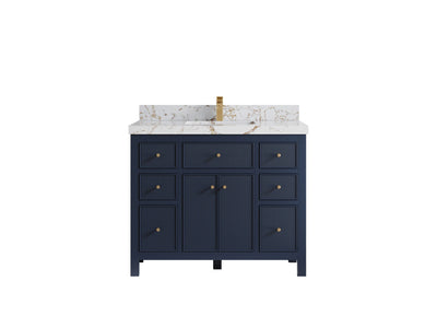 Sonoma 42 in. W x 22 in. D Single Sink Bathroom Vanity in Hale Navy Blue with 2 in. Viola Gold Quartz Countertop