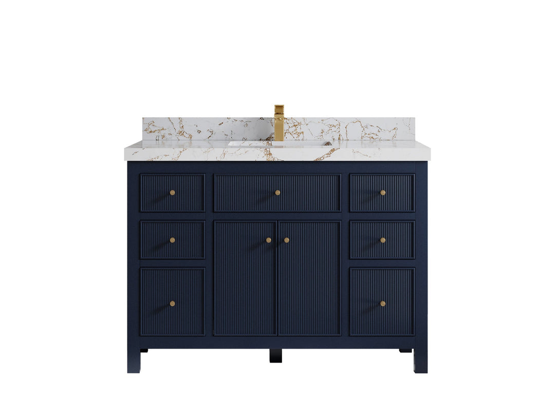 Sonoma 48 in. W x 22 in. D Single Sink Bathroom Vanity in Hale Navy Blue with 2 in. Viola Gold Quartz Countertop