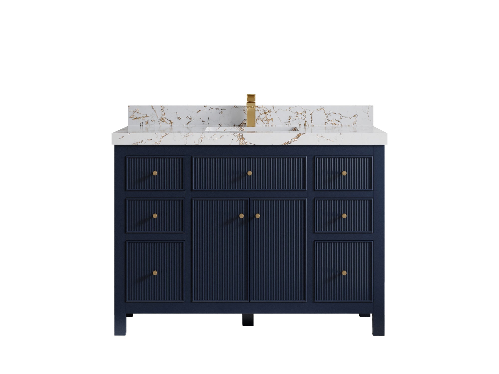 Sonoma 48 in. W x 22 in. D Single Sink Bathroom Vanity in Hale Navy Blue with 2 in. Viola Gold Quartz Countertop