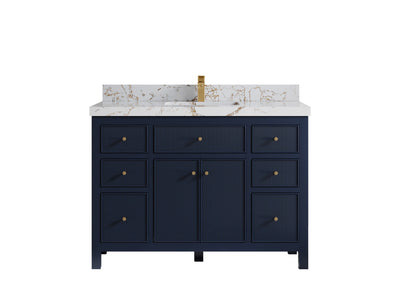Sonoma 48 in. W x 22 in. D Single Sink Bathroom Vanity in Hale Navy Blue with 2 in. Viola Gold Quartz Countertop