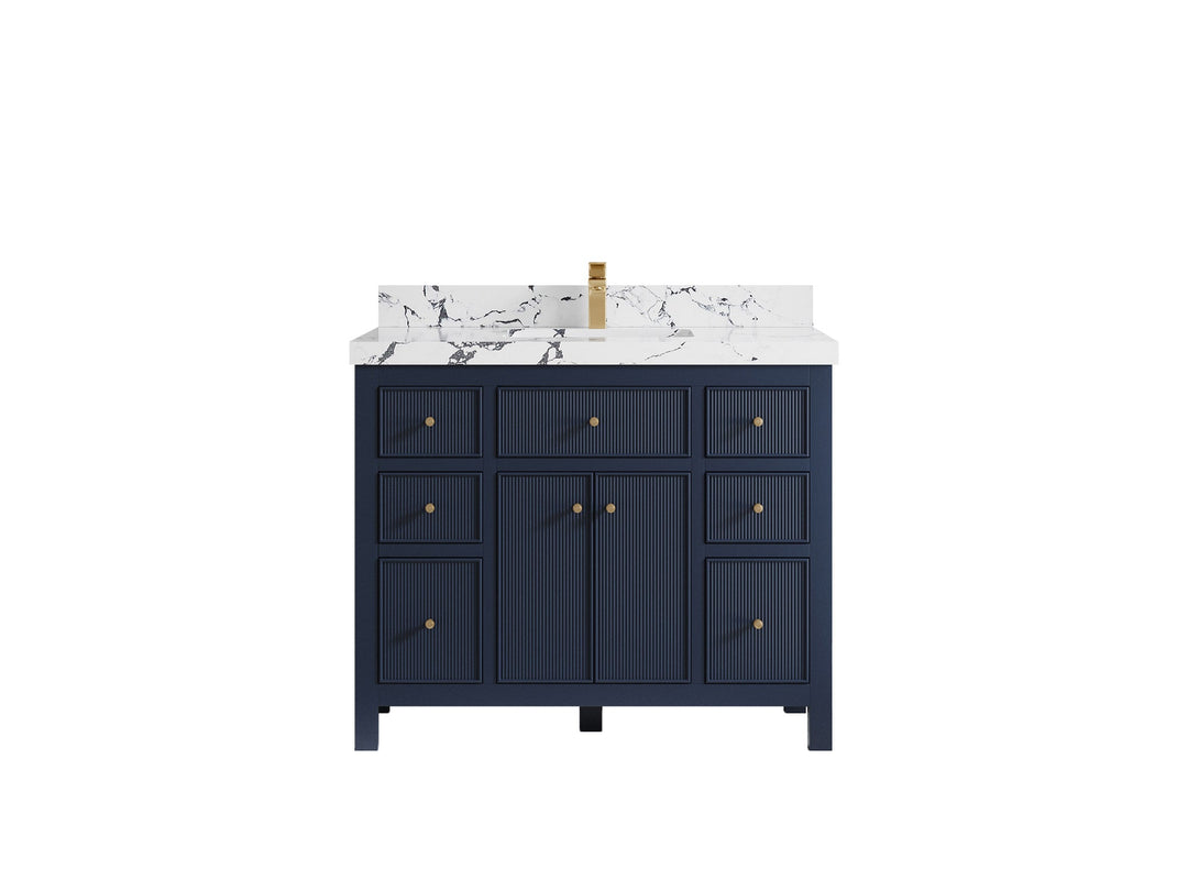 Sonoma 42 in. W x 22 in. D Single Sink Bathroom Vanity in Hale Navy Blue with 2 in. Viola Night Quartz Countertop