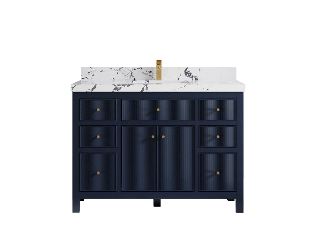 Sonoma 48 in. W x 22 in. D Single Sink Bathroom Vanity in Hale Navy Blue with 2 in. Viola Night Quartz Countertop
