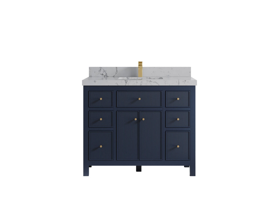 Sonoma 42 in. W x 22 in. D Single Sink Bathroom Vanity in Hale Navy Blue with 2 in. Venatino Quartz Countertop