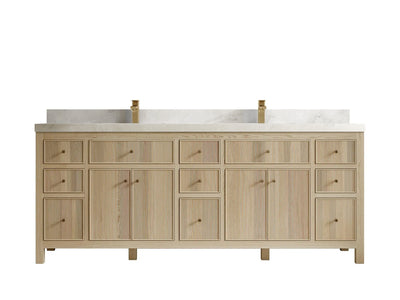 Sonoma 84 inch Nordic White Oak vanity with Onyx Quartz, Straight / Mitered, front view