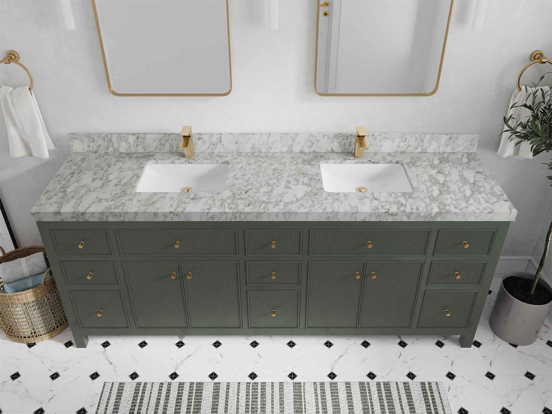 Sonoma 84 in W x 22 in D Free Standing Reeded Double Sink Bathroom Vanity | 
              
                Pewter Green
                
                  
             - SON_PGN_WHQZ_84D - photo №20