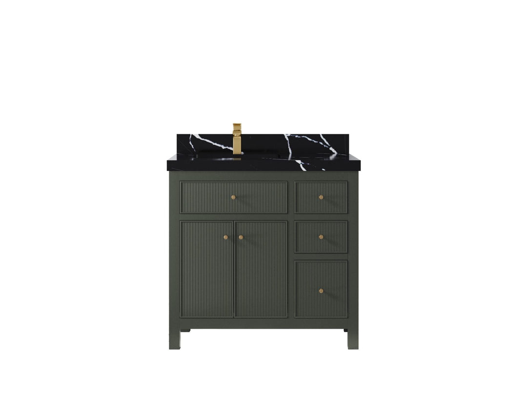 Sonoma 36 in. W x 22 in. D Left Offset Sink Bathroom Vanity in Pewter Green with 2 in. Calacatta Black Quartz Countertop