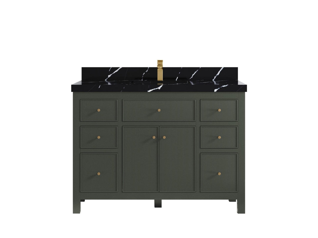 Sonoma 48 in. W x 22 in. D Single Sink Bathroom Vanity in Pewter Green with 2 in. Calacatta Black Quartz Countertop