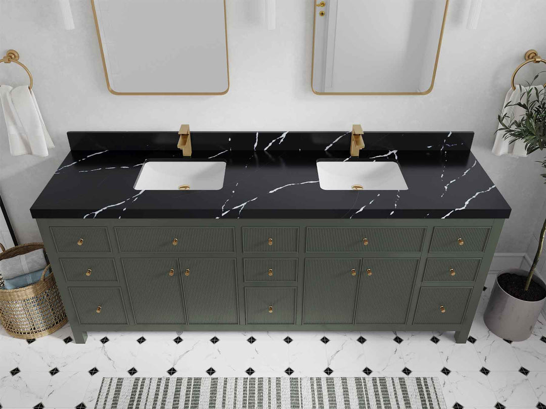 Sonoma 84 in W x 22 in D Free Standing Reeded Double Sink Bathroom Vanity | 
              
                Pewter Green
                
                  
             - SON_PGN_WHQZ_84D - photo №10