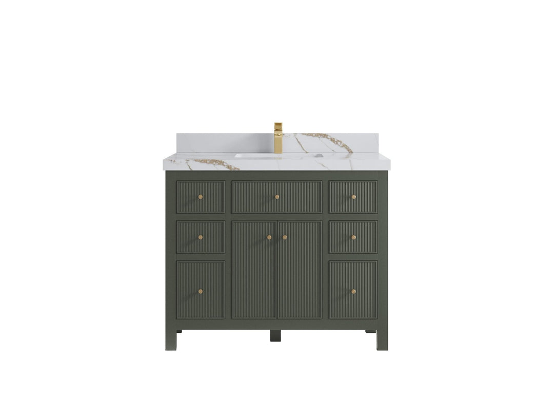 Sonoma 42 in. W x 22 in. D Single Sink Bathroom Vanity in Pewter Green with 2 in. Calacatta Gold Quartz Countertop