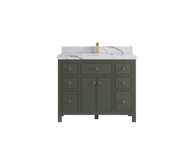 Sonoma 42 in. W x 22 in. D Single Sink Bathroom Vanity in Pewter Green with 2 in. Calacatta Gold Quartz Countertop