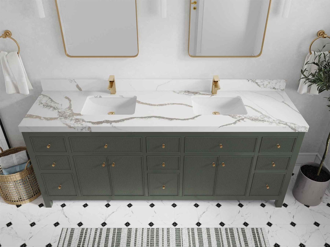 Sonoma 84 in W x 22 in D Free Standing Reeded Double Sink Bathroom Vanity | 
              
                Pewter Green
                
                  
             - SON_PGN_WHQZ_84D - photo №12