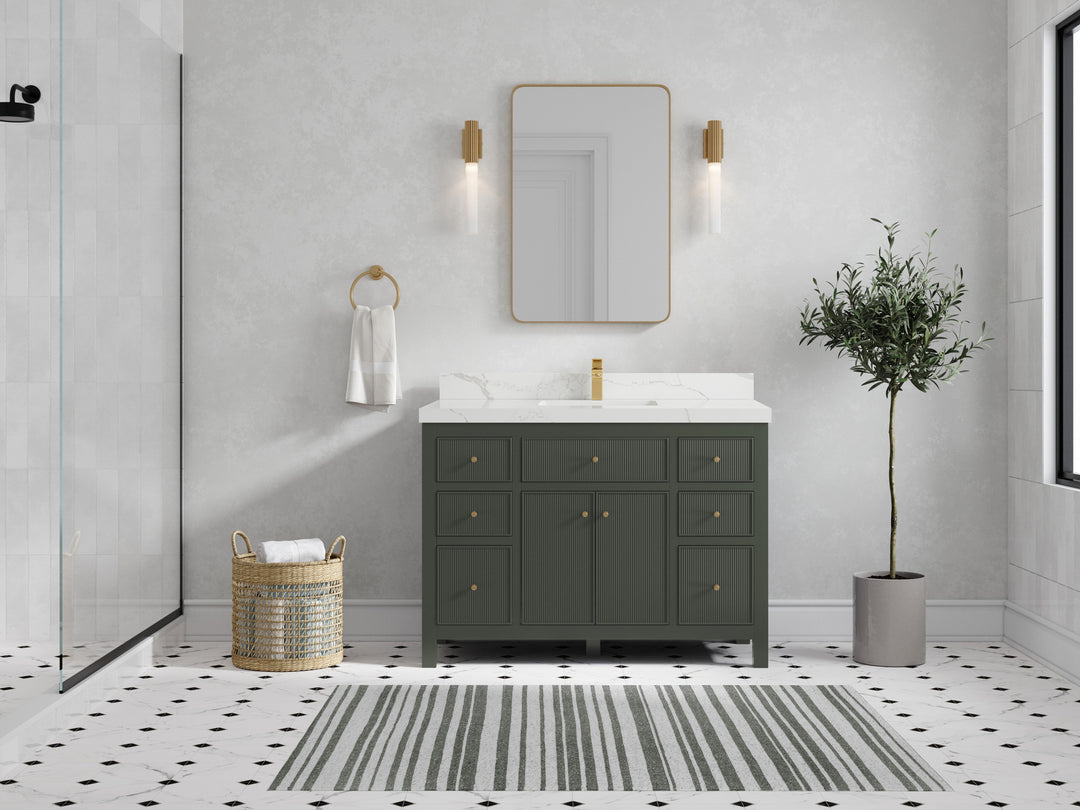 Sonoma 48 in. W x 22 in. D Single Sink Bathroom Vanity in Pewter Green with 2 in. Calacatta Laza Quartz Countertop - Front View