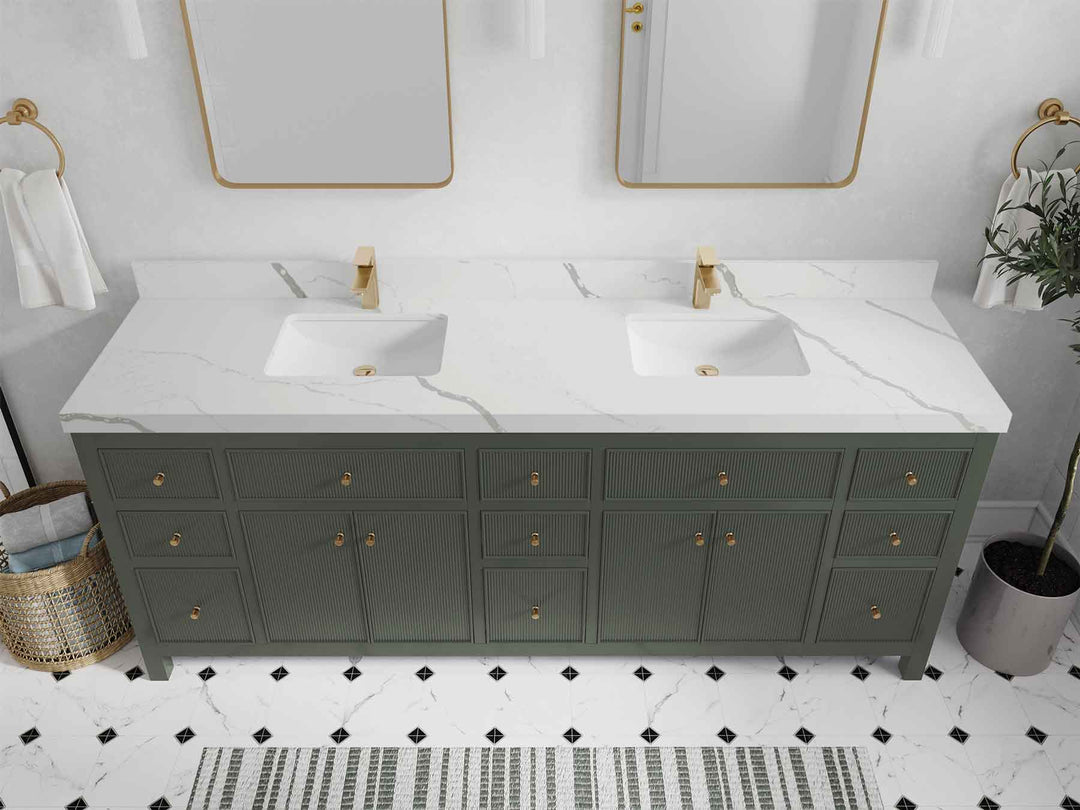 Sonoma 84 in W x 22 in D Free Standing Reeded Double Sink Bathroom Vanity | 
              
                Pewter Green
                
                  
             - SON_PGN_WHQZ_84D - photo №14