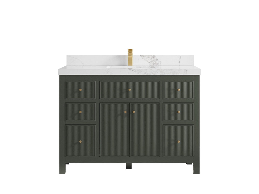Sonoma 48 in. W x 22 in. D Single Sink Bathroom Vanity in Pewter Green with 2 in. Calacatta Nuvo Quartz Countertop
