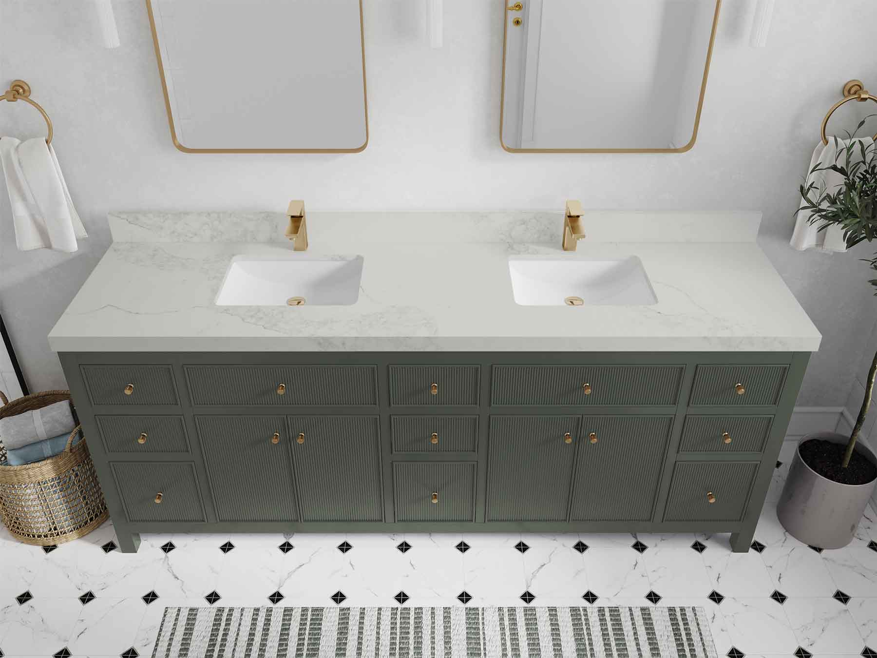 Sonoma 84 in W x 22 in D Free Standing Reeded Double Sink Bathroom Vanity