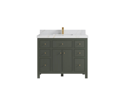 Sonoma 42 in. W x 22 in. D Single Sink Bathroom Vanity in Pewter Green with 2 in. Calacatta Sienna Quartz Countertop