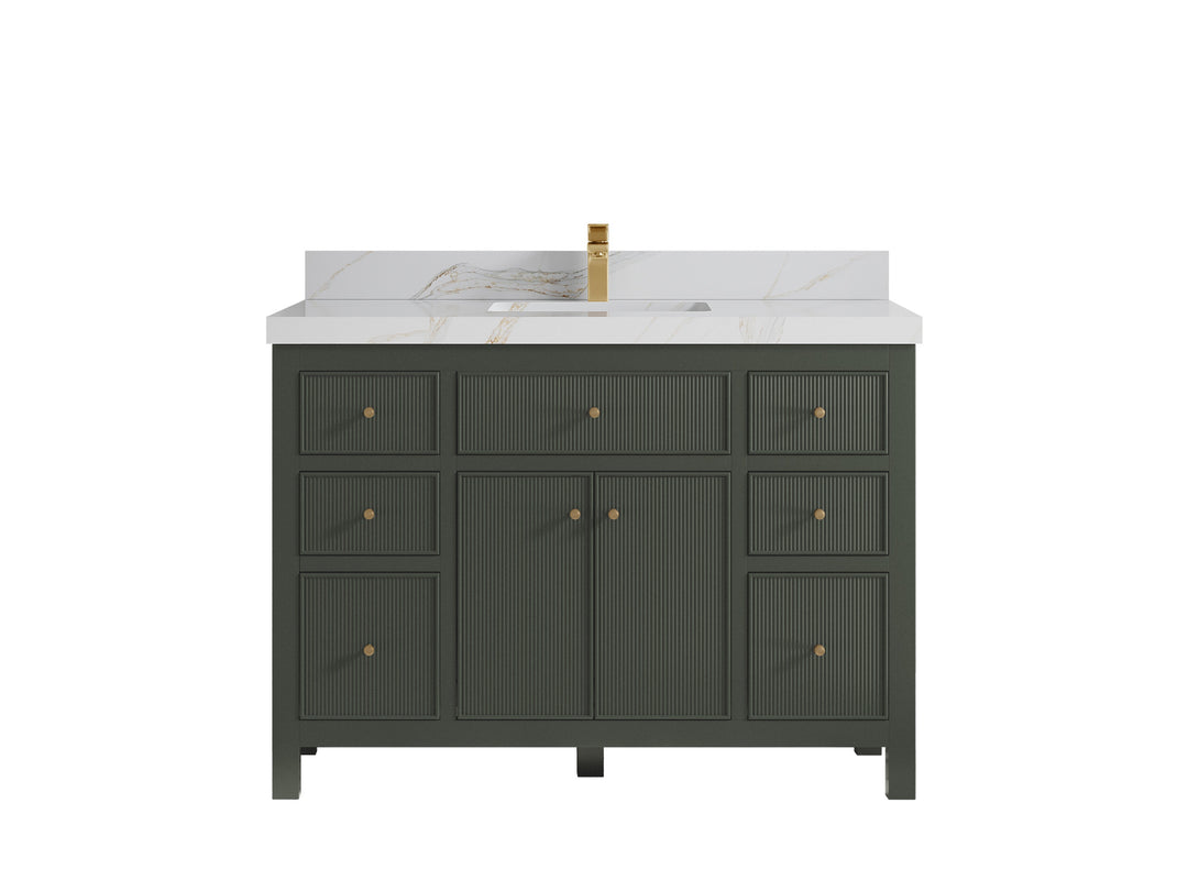 Sonoma 48 in. W x 22 in. D Single Sink Bathroom Vanity in Pewter Green with 2 in. Calacatta Sienna Quartz Countertop