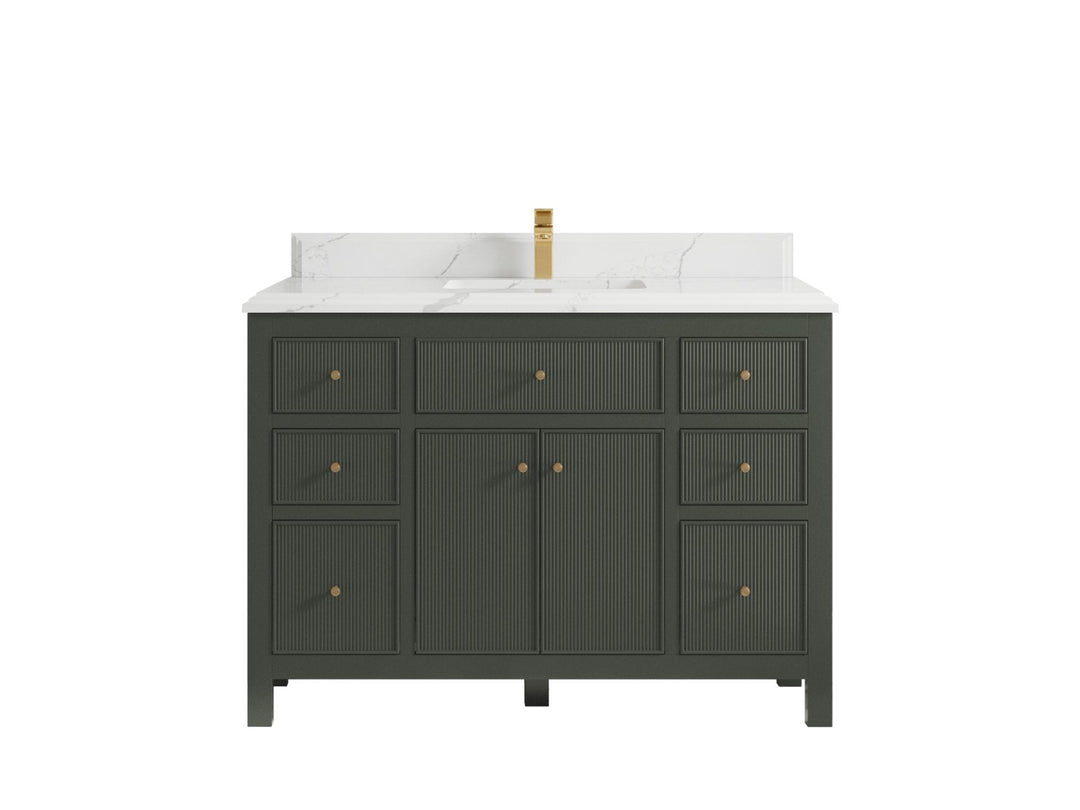 Sonoma 48 in. W x 22 in. D Single Sink Bathroom Vanity in Pewter Green with Double Cove Edge 1.5 in Calacatta Laza Quartz Countertop