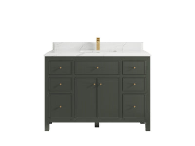 Sonoma 48 in. W x 22 in. D Single Sink Bathroom Vanity in Pewter Green with Double Cove Edge 1.5 in Calacatta Laza Quartz Countertop