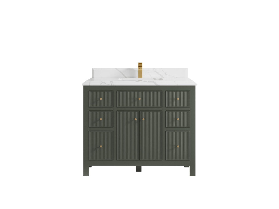 Sonoma 42 in. W x 22 in. D Single Sink Bathroom Vanity in Pewter Green with Double Cove Edge 1.5 in White Quartz Countertop