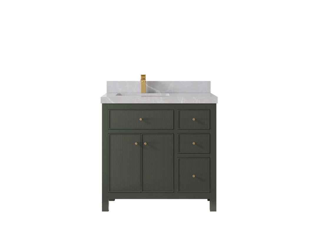 Sonoma 36 in. W x 22 in. D Left Offset Sink Bathroom Vanity in Pewter Green with 2 in. Pearl Light Gray Quartz Countertop