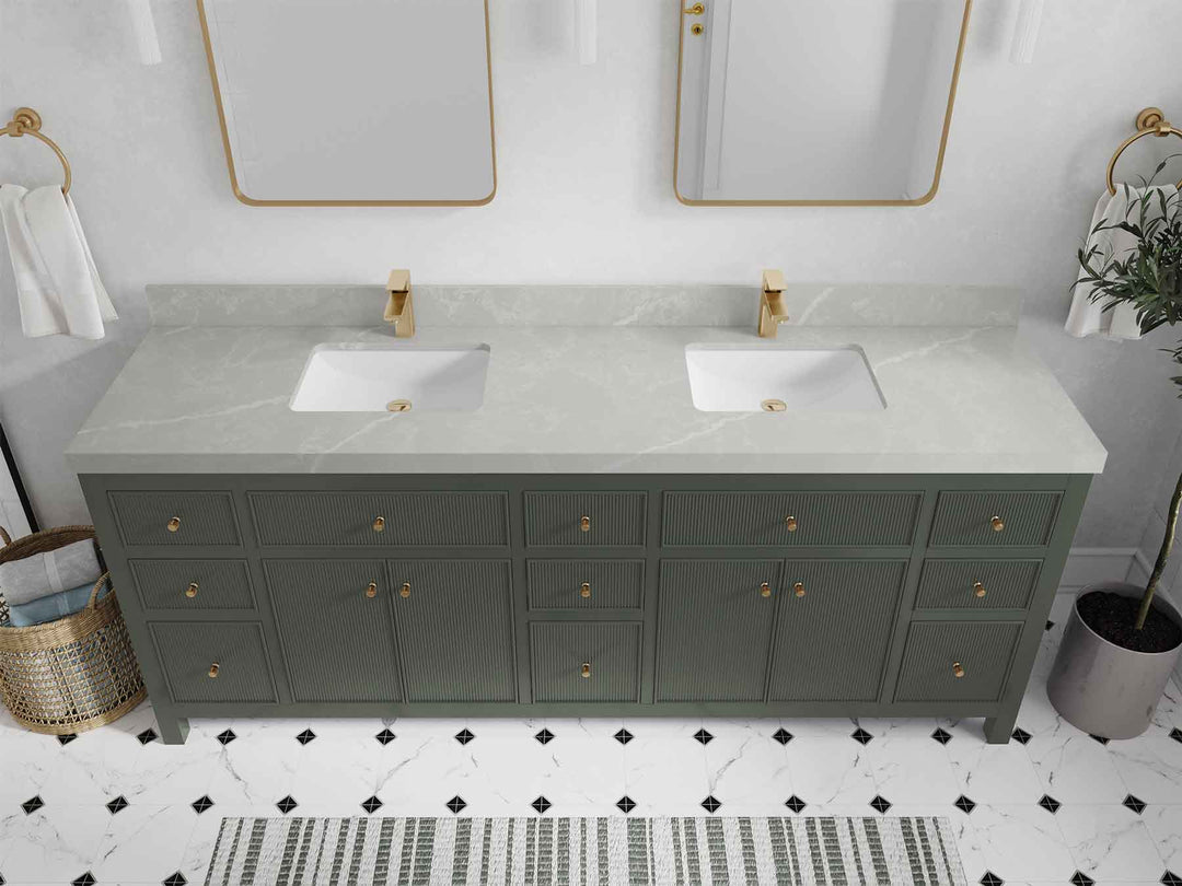 Sonoma 84 in W x 22 in D Free Standing Reeded Double Sink Bathroom Vanity | 
              
                Pewter Green
                
                  
             - SON_PGN_WHQZ_84D - photo №32