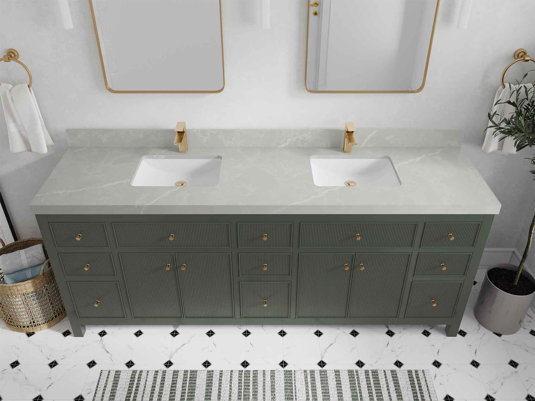 Sonoma 84 in W x 22 in D Free Standing Reeded Double Sink Bathroom Vanity