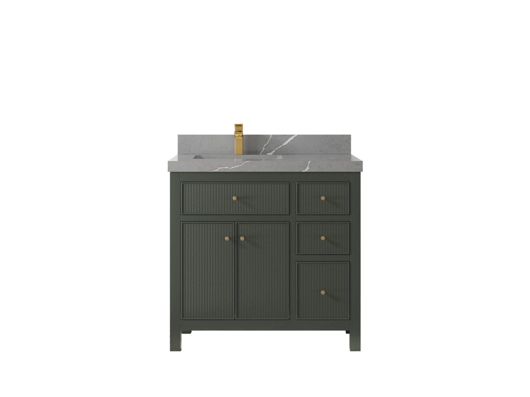 Sonoma 36 in. W x 22 in. D Left Offset Sink Bathroom Vanity in Pewter Green with 2 in. Piatra Gray Quartz Countertop