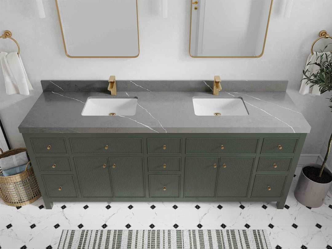 Sonoma 84 in W x 22 in D Free Standing Reeded Double Sink Bathroom Vanity | 
              
                Pewter Green
                
                  
             - SON_PGN_WHQZ_84D - photo №34