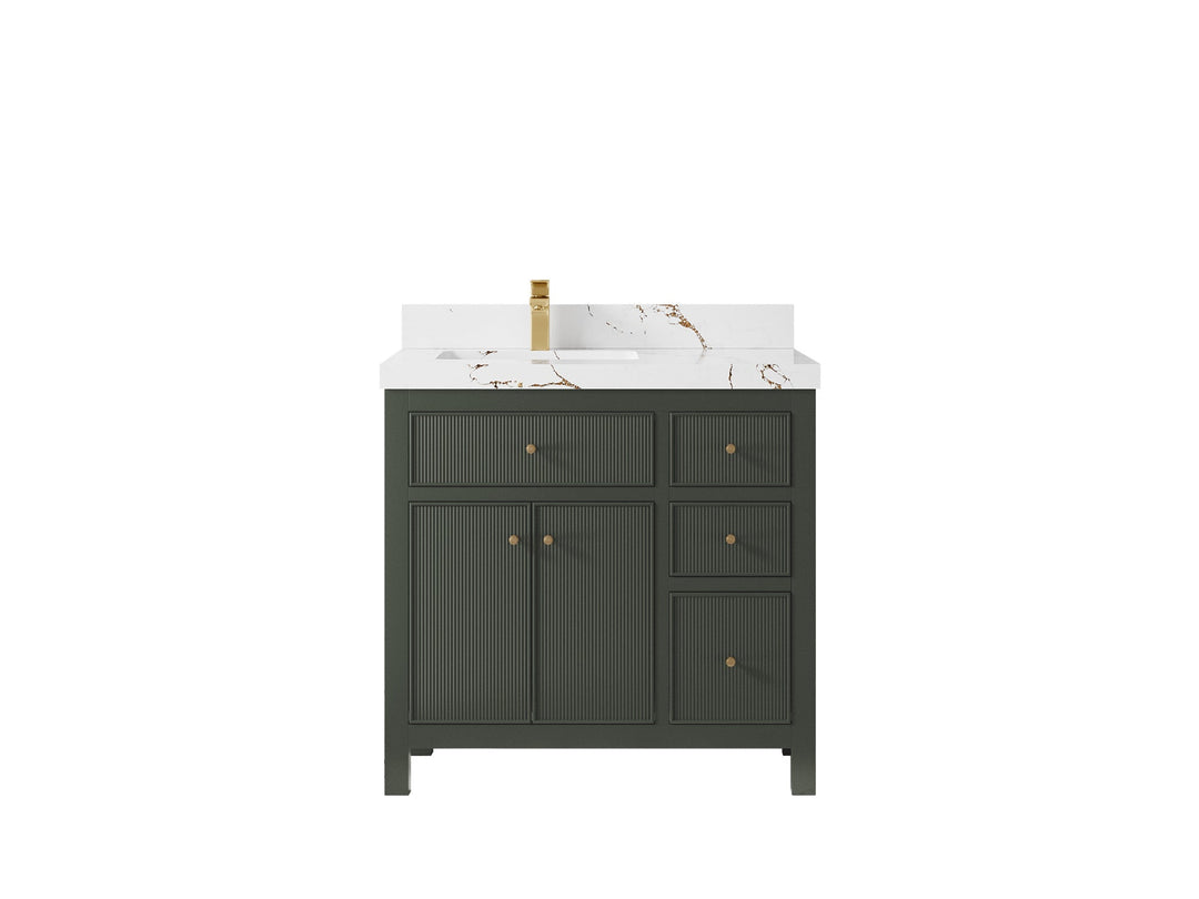 Sonoma 36 in. W x 22 in. D Left Offset Sink Bathroom Vanity in Pewter Green with 2 in. Viola Brown Quartz Countertop