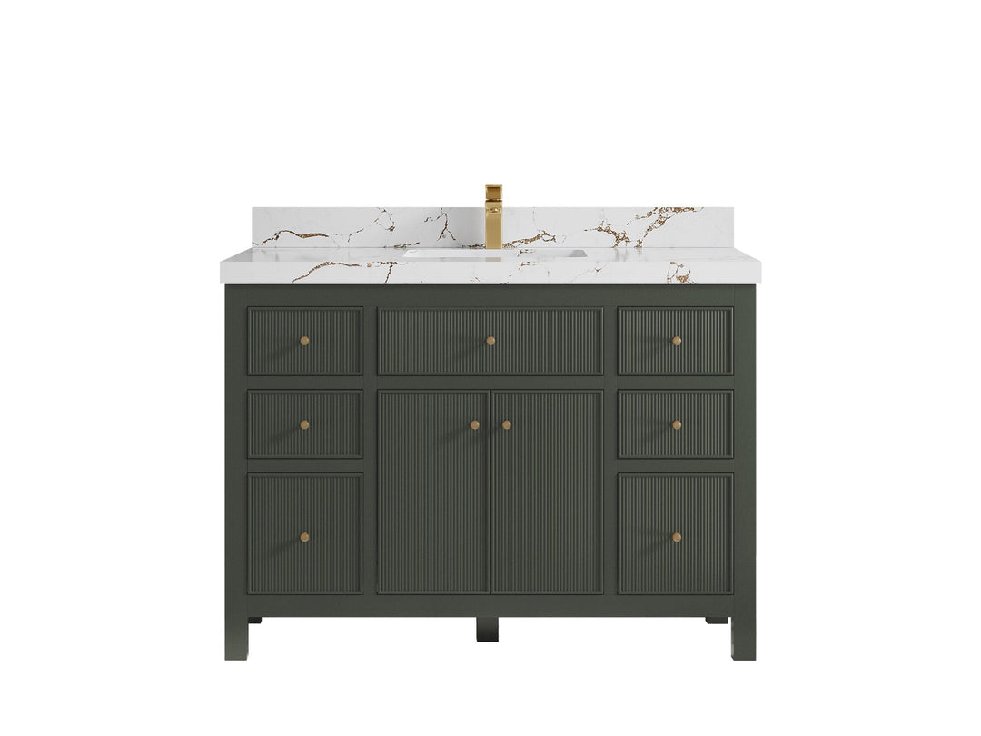 Sonoma 48 in. W x 22 in. D Single Sink Bathroom Vanity in Pewter Green with 2 in. Viola Brown Quartz Countertop