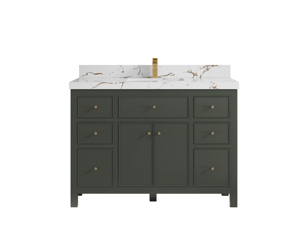 Sonoma 48 in. W x 22 in. D Single Sink Bathroom Vanity in Pewter Green with 2 in. Viola Brown Quartz Countertop