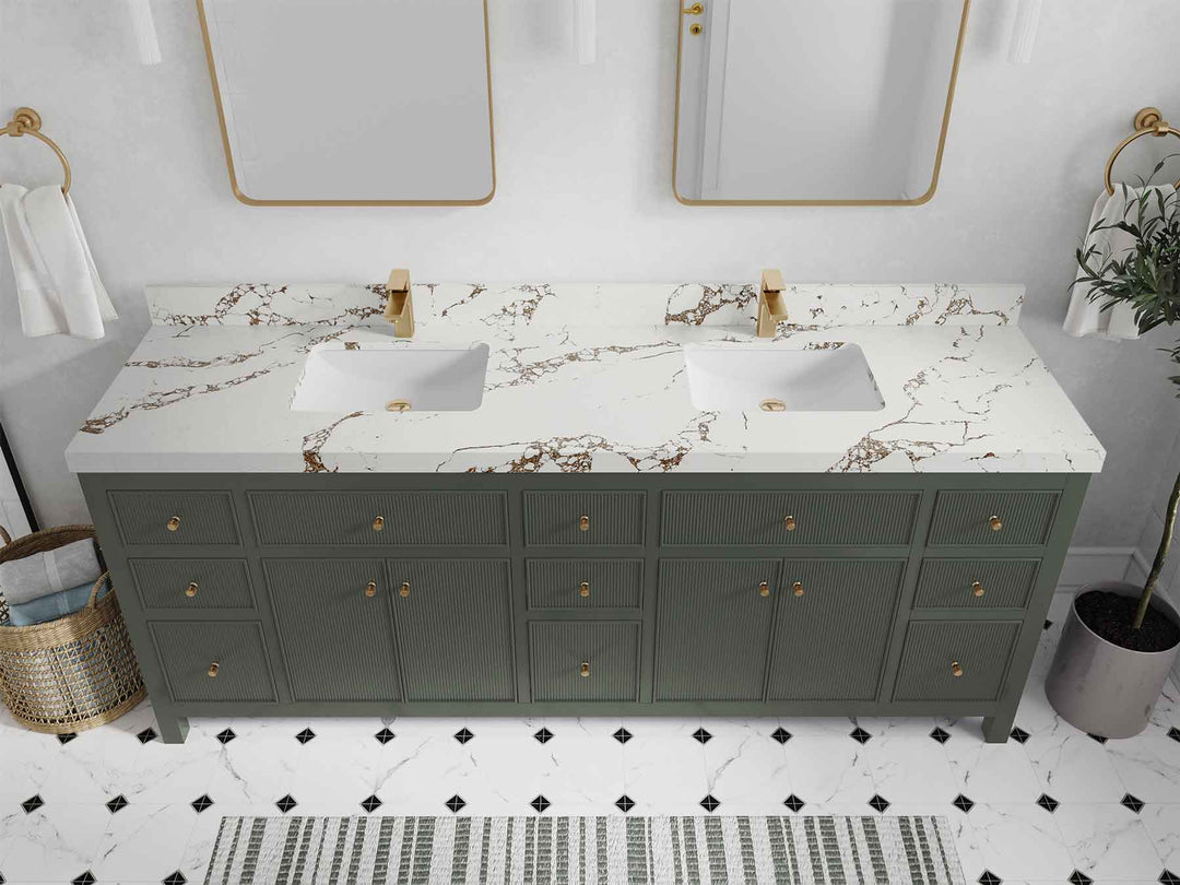 Sonoma 84 in W x 22 in D Free Standing Reeded Double Sink Bathroom Vanity | 
              
                Pewter Green
                
                  
             - SON_PGN_WHQZ_84D - photo №38