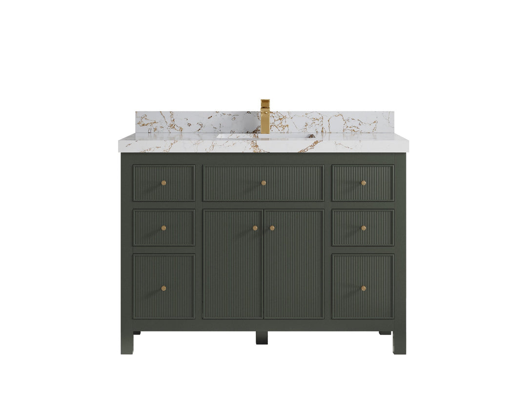 Sonoma 48 in. W x 22 in. D Single Sink Bathroom Vanity in Pewter Green with 2 in. Viola Gold Quartz Countertop