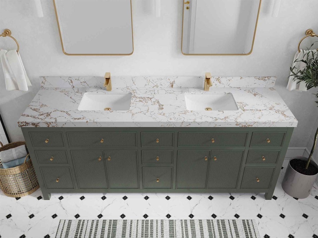 Sonoma 84 in W x 22 in D Free Standing Reeded Double Sink Bathroom Vanity | 
              
                Pewter Green
                
                  
             - SON_PGN_WHQZ_84D - photo №40