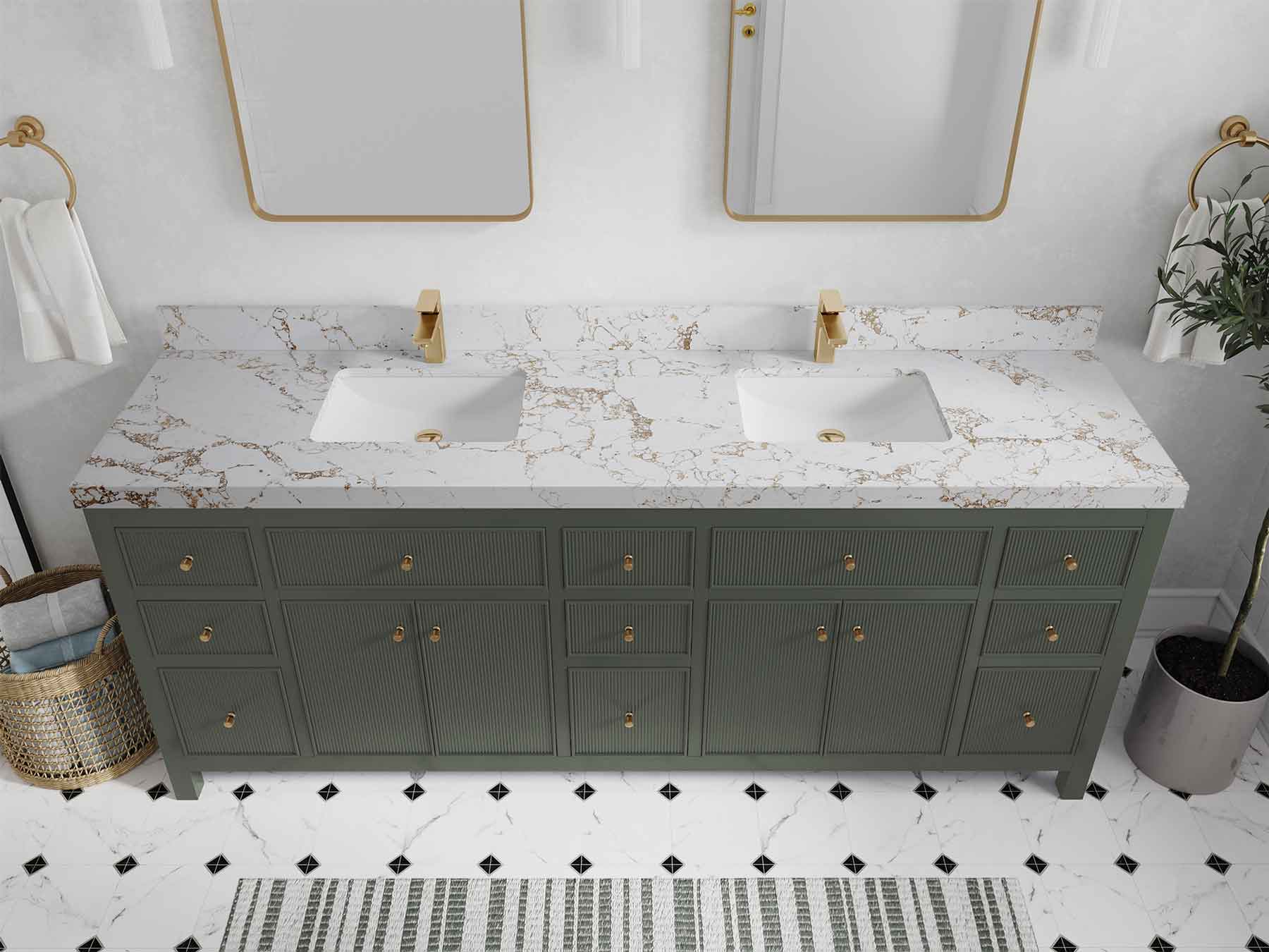 Sonoma 84 in W x 22 in D Free Standing Reeded Double Sink Bathroom Vanity