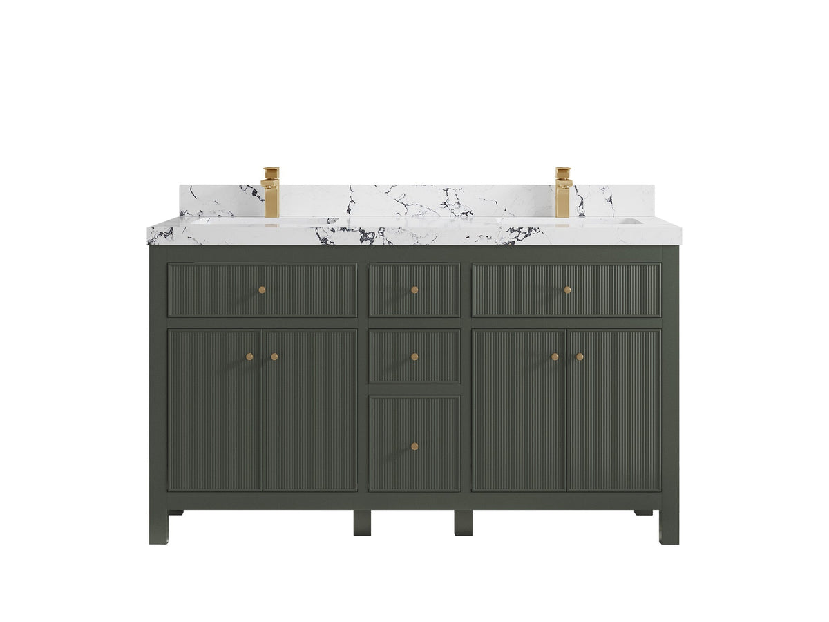 Sonoma 60 in W x 22 in D Free Standing Reeded Double Sink Bathroom Vanity