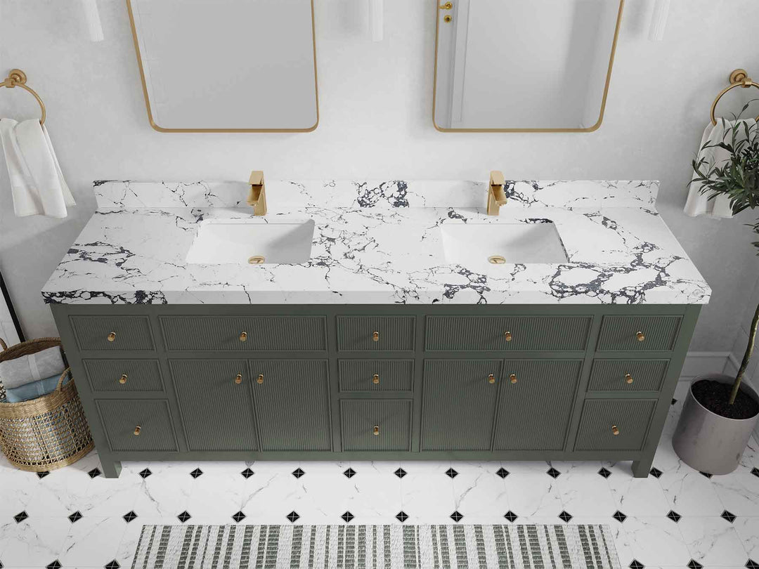 Sonoma 84 in W x 22 in D Free Standing Reeded Double Sink Bathroom Vanity | 
              
                Pewter Green
                
                  
             - SON_PGN_WHQZ_84D - photo №42