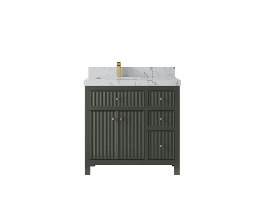 Sonoma 36 in. W x 22 in. D Left Offset Sink Bathroom Vanity in Pewter Green with 2 in. Venatino Quartz Countertop