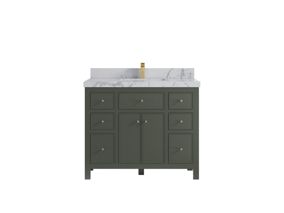 Sonoma 42 in. W x 22 in. D Single Sink Bathroom Vanity in Pewter Green with 2 in. Venatino Quartz Countertop